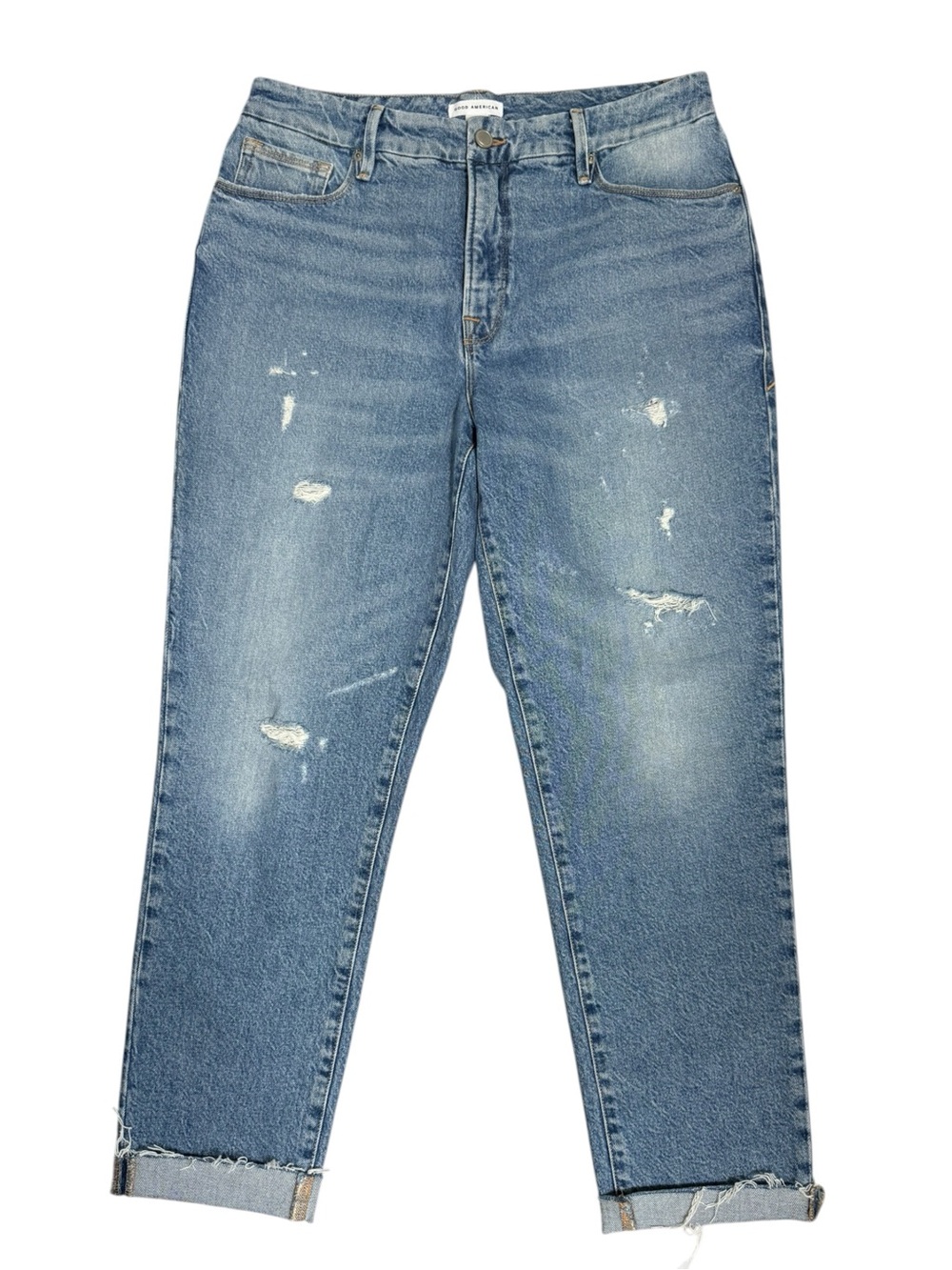 Good American The Weekender Distressed Relaxed Straight Jeans 4/27 NWOT - Picture 3 of 8